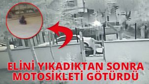 Elini yıkadıktan sonra, motosikleti götürdü