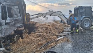 Karaman'da saman balyası yüklü tır alev alev yandı 