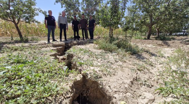 Karaman'da elma bahçesinde oluşan 100 metrelik yarık korkutuyor
