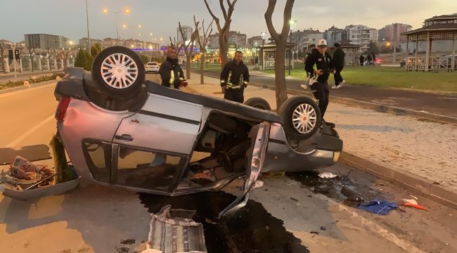 Karaman'da takla atıp ters dönen otomobilin sürücüsü yaralandı 