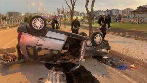 Karaman'da takla atıp ters dönen otomobilin sürücüsü yaralandı 