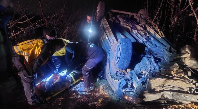 Elma bahçesine takla atan aracın sürücüsü yaralandı