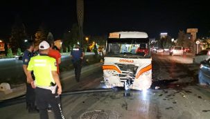 Kontrolden çıkan minibüs, aydınlatma direği ve ağaçlara çarptı 