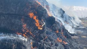 Çıkan yangında 300 ton saman balyası kül oldu 