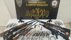 Asayiş uygulamasında tarihi eser ve ruhsatsız silahlar ele geçirildi