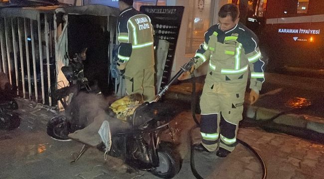 Karaman'da şarja bırakılan elektrikli bisikletler yandı